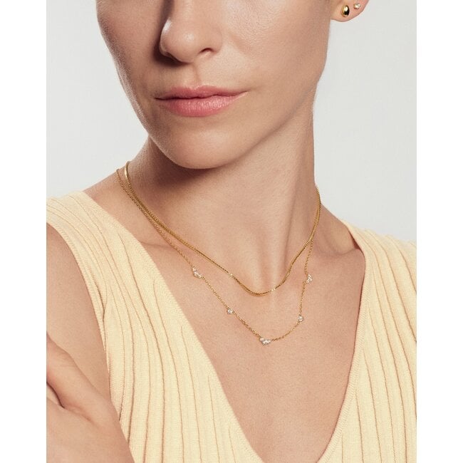 Goudvergulde stationketting met zirkoniaclusters 45,5 cm