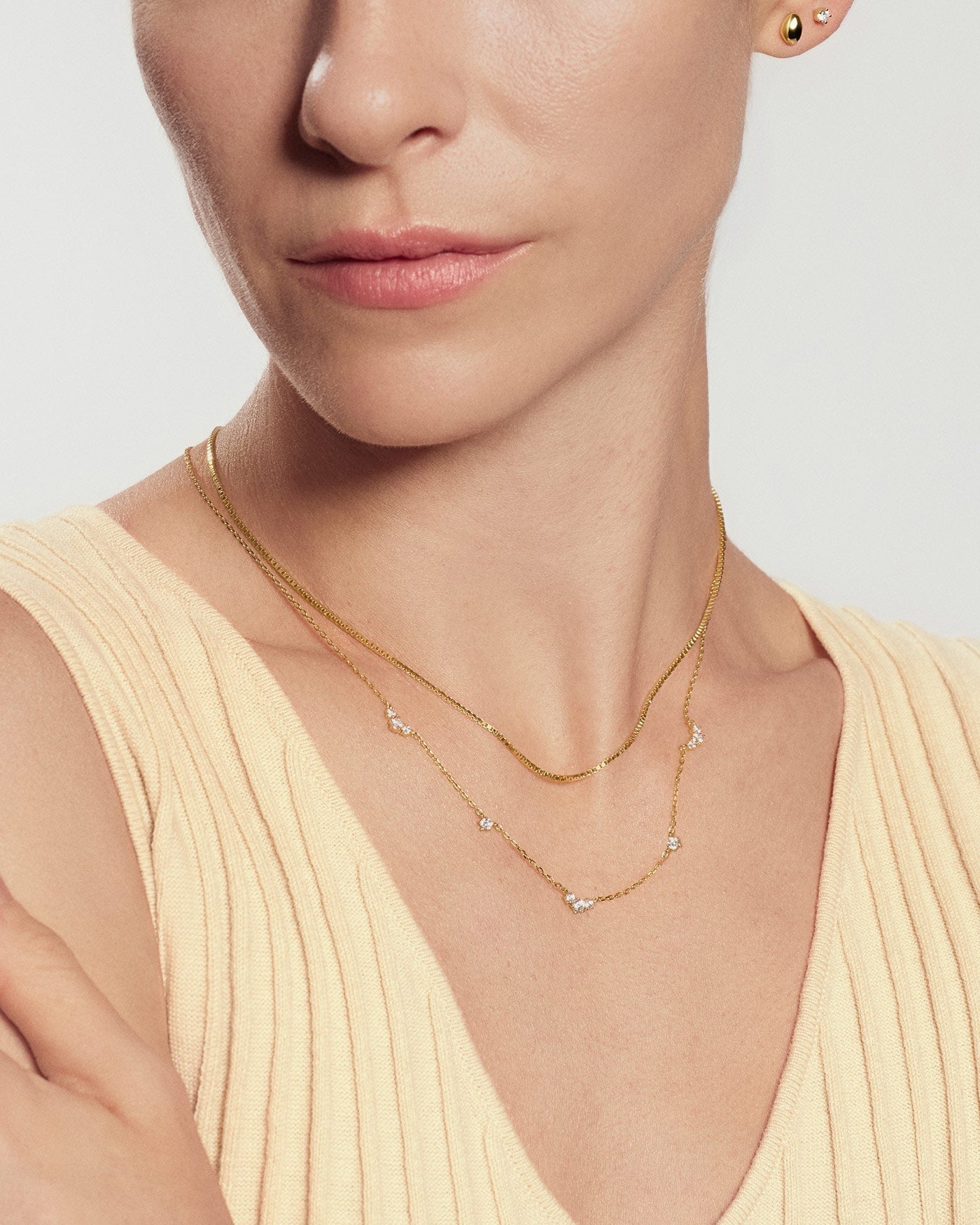 Goudvergulde stationketting met zirkoniaclusters 45,5 cm-5