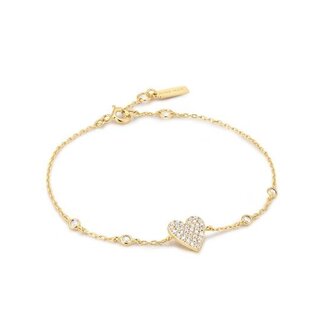 Armband met pavé hart en zirkonia goudverguld 18,5 cm