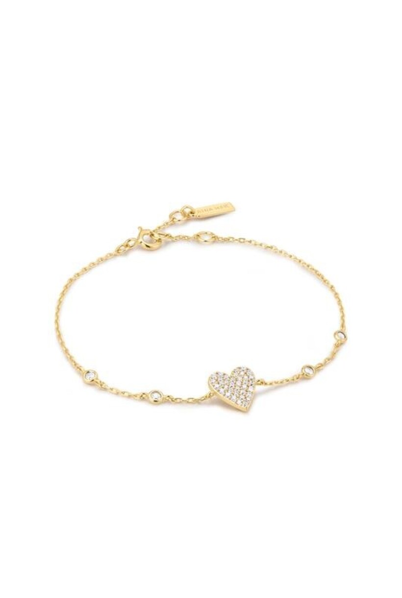 Armband met pavé hart en zirkonia goudverguld 18,5 cm