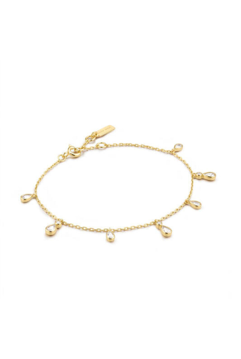 Armband met hangende druppelvormige zirkonia goudverguld 18,5 cm