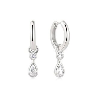 Huggie oorringen met druppelvormige zirkonia zilver 9,5 mm