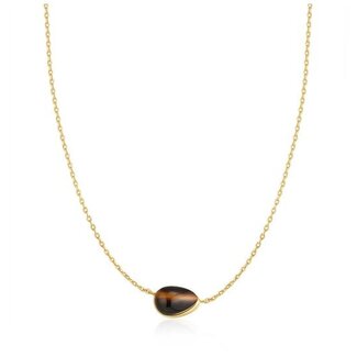 Ketting met tijgeroog in kiezelvorm goudverguld 45,5 cm