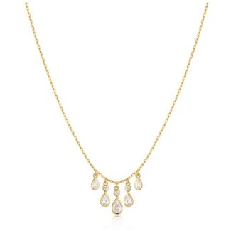 Ketting met waterval van druppelvormige zirkonia goudverguld 45,5 cm