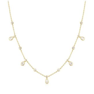 Stationketting met ronde en druppelvormige zirkonia goudverguld 45,5 cm