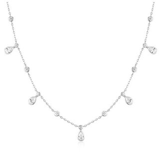 Stationketting met ronde en druppelvormige zirkonia zilver 45,5 cm