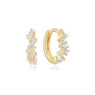 Zigzag huggie oorringen met zirkonia goudverguld 8 mm