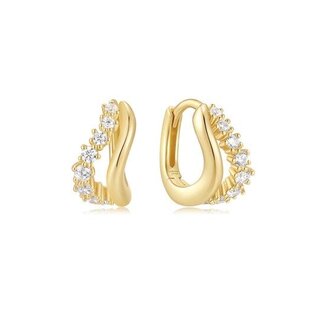 Dubbele golvende huggie oorringen met zirkonia goudverguld 11 × 6,4 mm