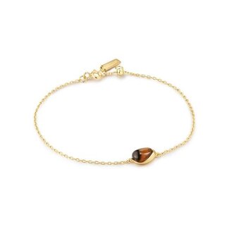 Armband met tijgeroog in kiezelvorm goudverguld 18,5 cm