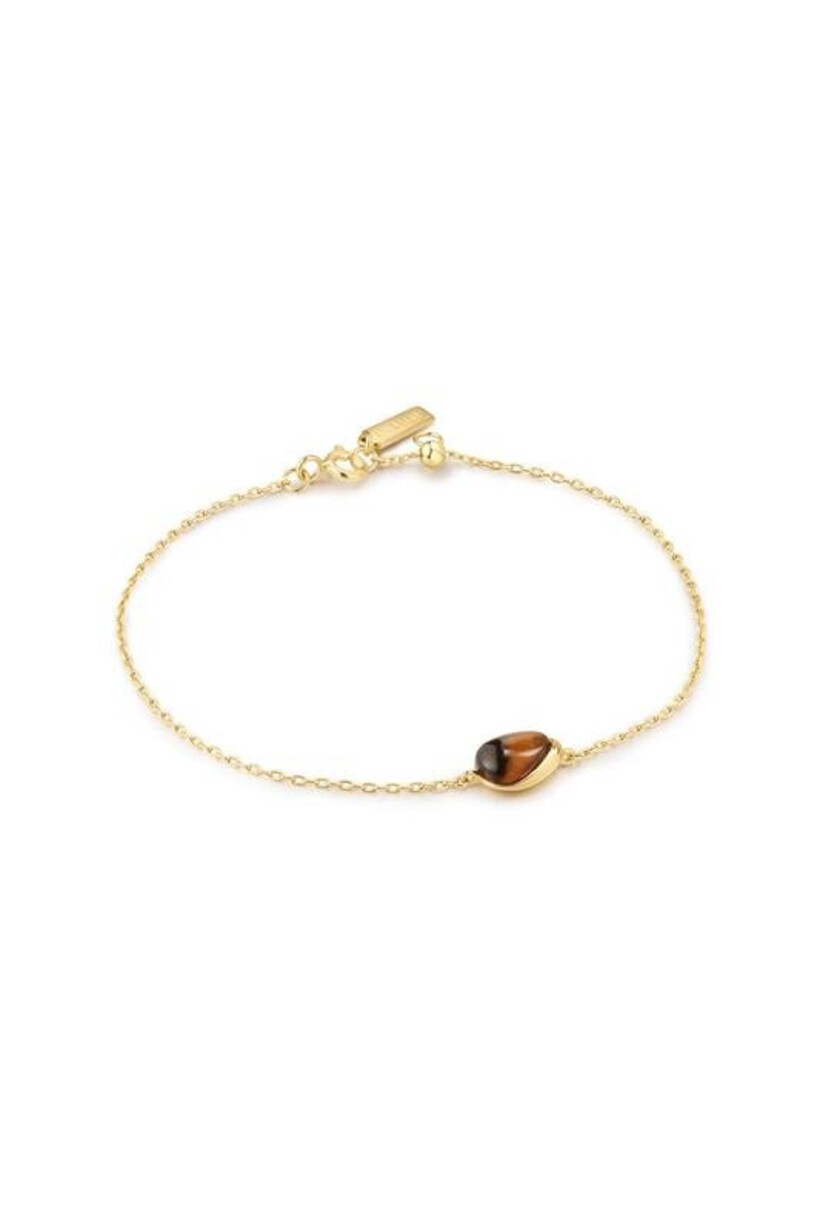 Armband met tijgeroog in kiezelvorm goudverguld 18,5 cm