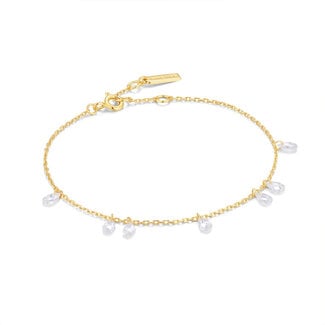 Stationarmband met druppelvormige zirkonia goudverguld 18,5 cm