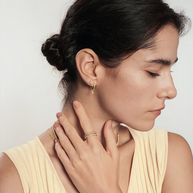 Goudvergulde bolle oorknopjes met pavé zirkonia 9 mm