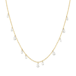 Stationketting met druppelvormige zirkonia goudverguld 45 cm