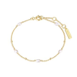 Stationarmband met schelpparels en kraaltjes goudverguld 18,5 cm