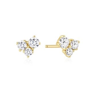 Oorknopjes met drie zirkonia goudverguld 5 mm