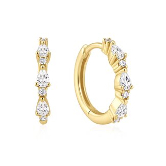 Huggie oorringen met afwisselende zirkonia goudverguld 10 mm