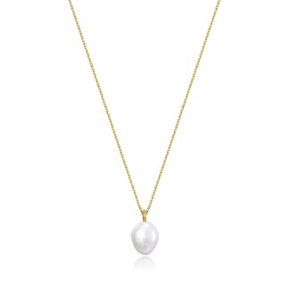 Ketting met druppelvormige parelhanger goudverguld 45 cm