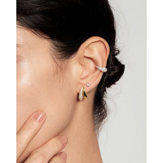 Goudvergulde duet oorringen met pavé zirkonia 15 mm
