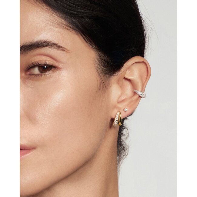 Goudvergulde duet oorringen met pavé zirkonia 15 mm
