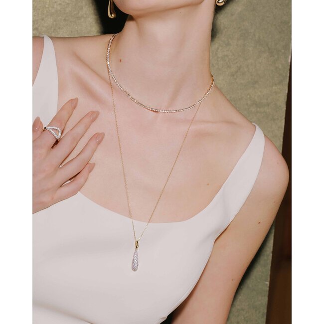 Goudvergulde ketting met pavé druppelhanger 53 cm
