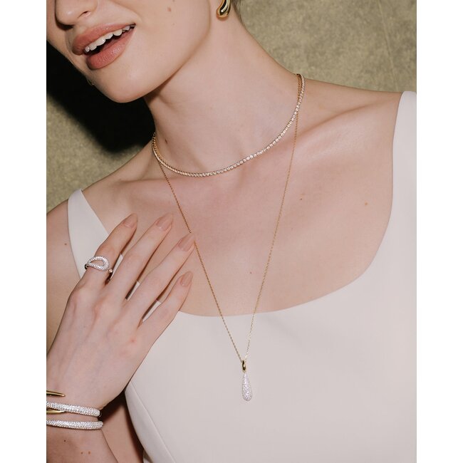 Goudvergulde ketting met pavé druppelhanger 53 cm