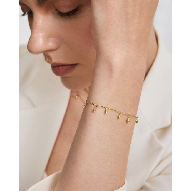 Goudvergulde stationarmband met gepolijste druppels 18,5 cm