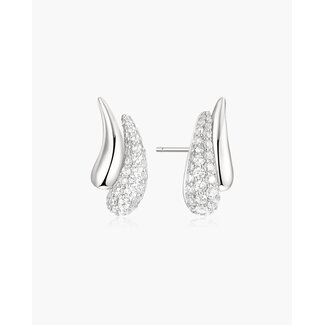 Duet oorknopjes met pavé en gepolijste druppel zilver 18,8 mm