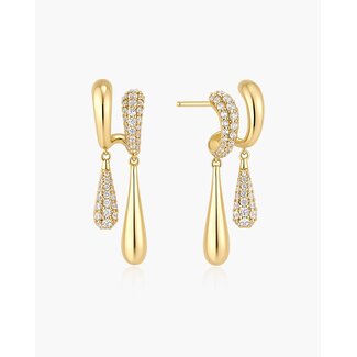 Spiraal oorhangers met pavé druppels goudverguld 30 mm