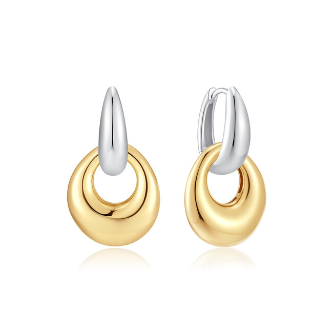Bicolor oorhangers met open kiezelvorm 28 mm