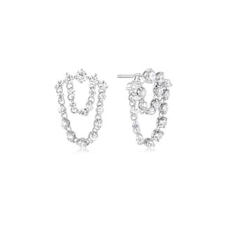 Oorstekers met zirkoniaboog en dubbel kettinkje zilver 17 mm