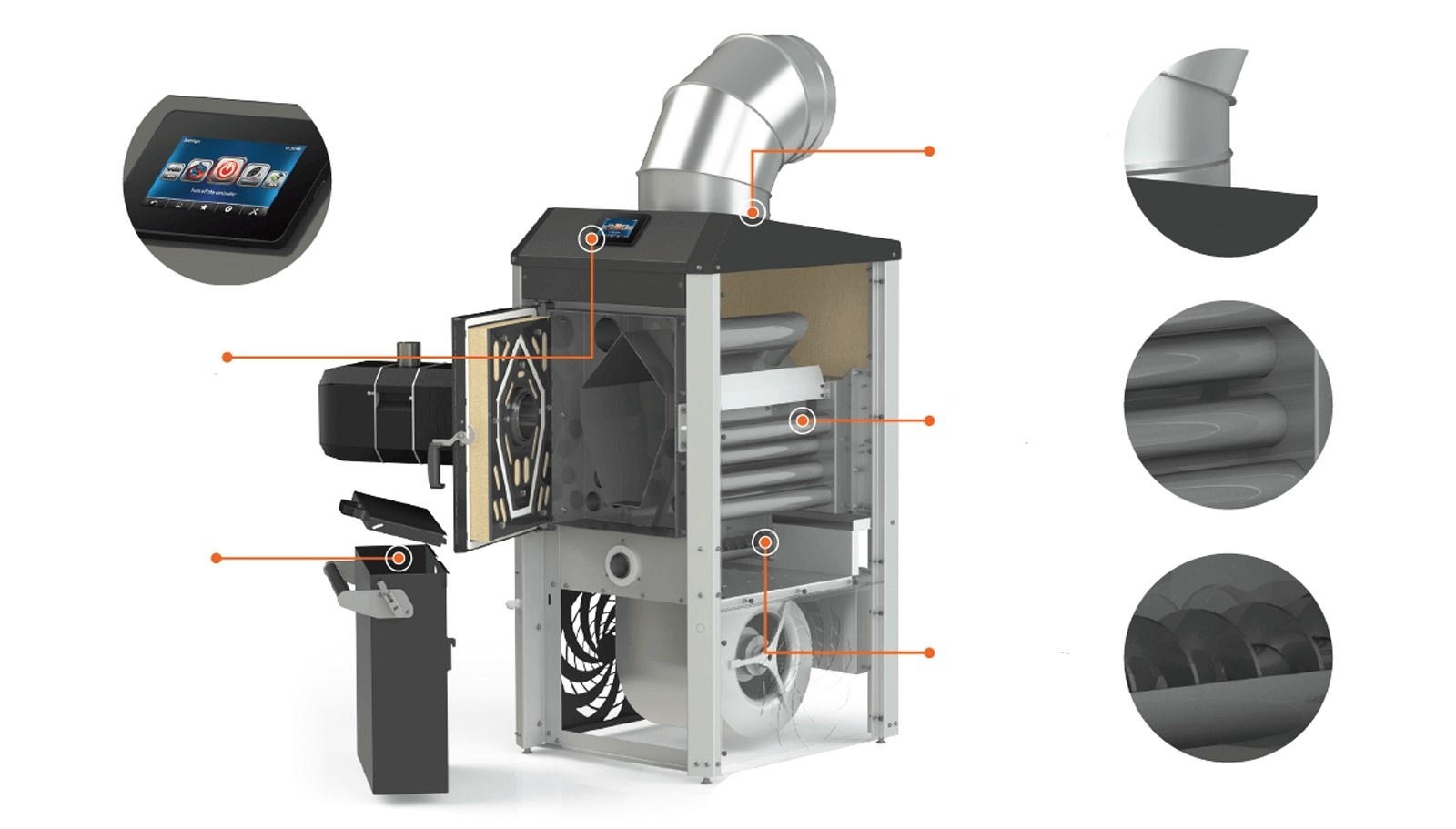 Kipi Ventura 250 (250 kW) - Luchtverwarming pelletketel