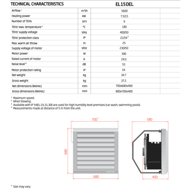 Proton heater EL15 set - Direct gestookte heater