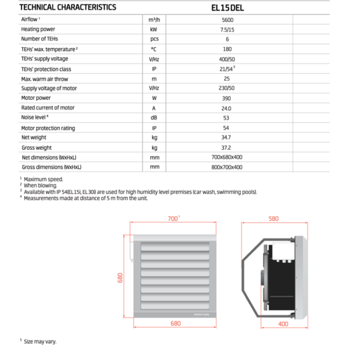 Proton heater EL15 set - Direct gestookte heater