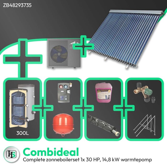 HeWa Solutions Combideal ZB48293735 - Complete zonneboilerset 1x 30HP 300L + ALPS EXCLUSIVE AE-14803-MO-V2