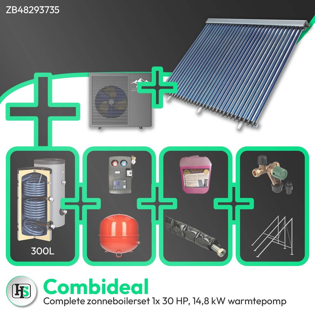 HeWa Solutions Combideal ZB48293735 - Complete zonneboilerset 1x 30HP 300L + ALPS EXCLUSIVE AE-14803-MO-V2