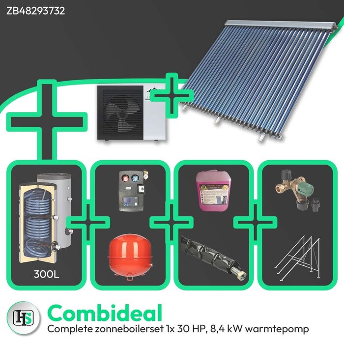 HeWa Solutions Combideal ZB48293732 - Complete zonneboilerset 300L 1x 30HP + ALPS EXCLUSIVE AE-08401-MO-(A)