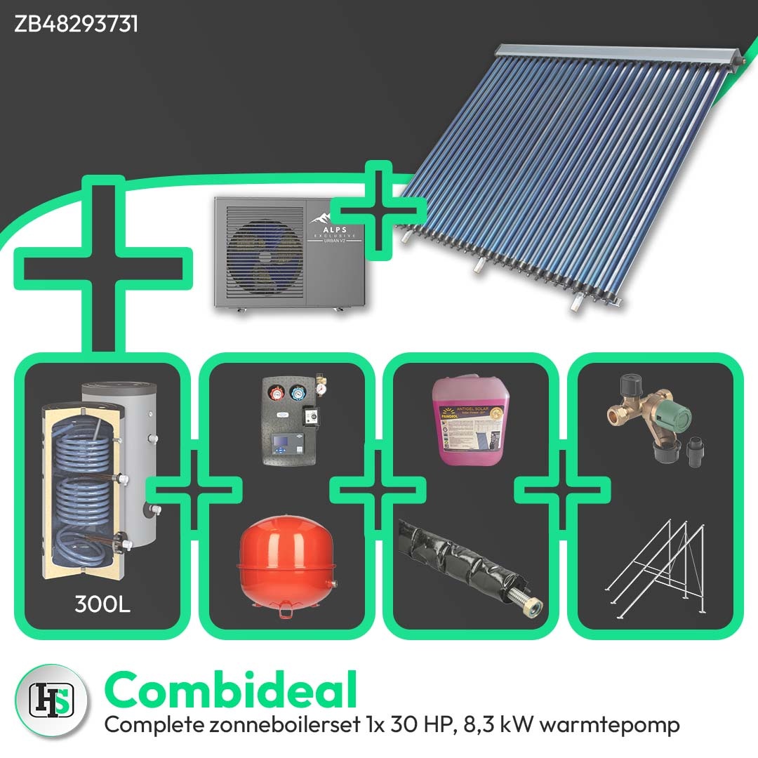 HeWa Solutions Combideal ZB48293731 - Complete zonneboilerset 300L 1x 30HP + ALPS EXCLUSIVE AE-08301-MO-V2