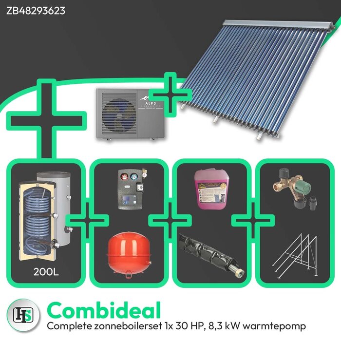 HeWa Solutions Kombinationsangebot ZB48293623 - Komplettes Solarboiler-Set 200L 1x 30HP + ALPS EXCLUSIVE AE-08301-MO-V2