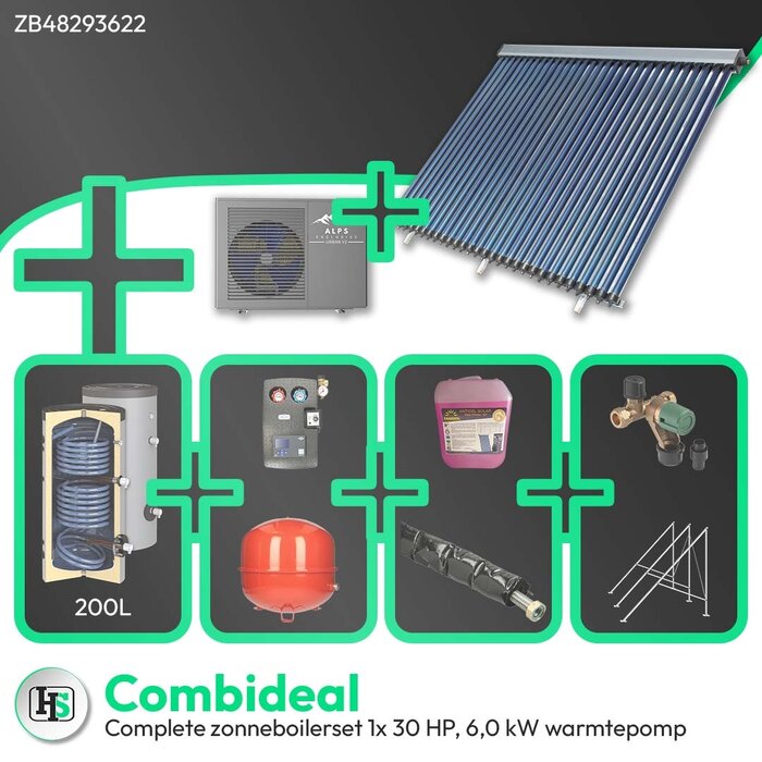 HeWa Solutions Combideal ZB48293622 - Complete zonneboilerset 200L 1x 30HP + ALPS EXCLUSIVE AE-06001-MO-V2