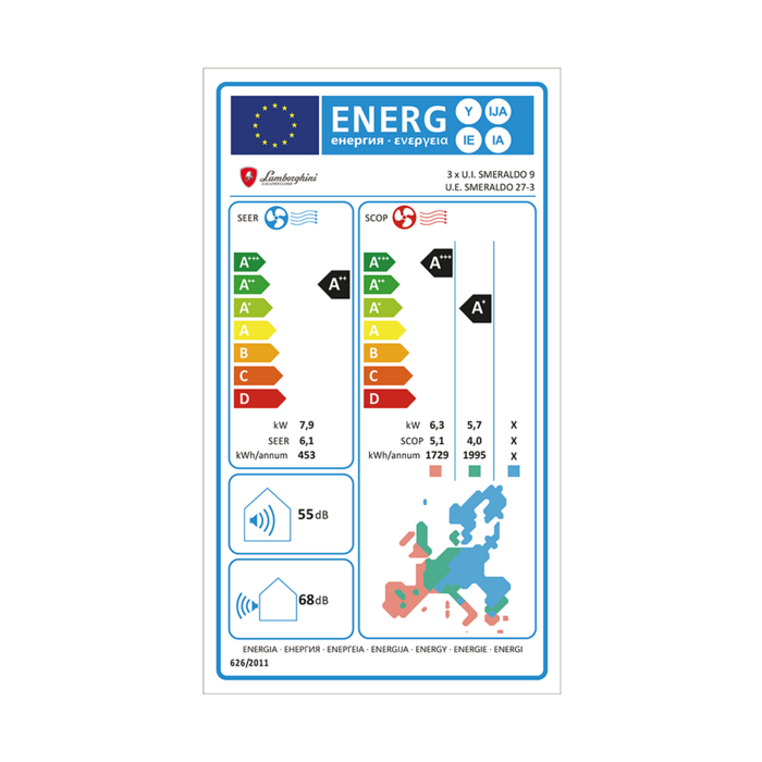 Lamborghini Caloreclima Lamborghini Caloreclima 27-3 + 3x 9K - Multi-split airco combinatie (7,9 kW / 27000 BTU)