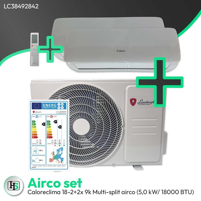 Lamborghini Caloreclima Lamborghini Caloreclima Smeraldo 18-2 + 2x 9K - Multi-split airco combinatie (5,0 kW / 18000 BTU)