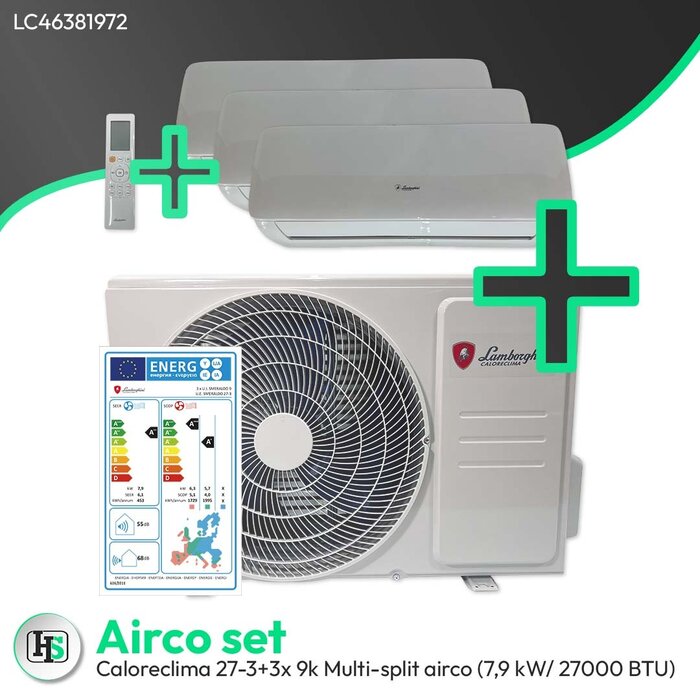 Lamborghini Caloreclima Lamborghini Caloreclima 27-3 + 3x 9K - Multi-split airco combinatie (7,9 kW / 27000 BTU)