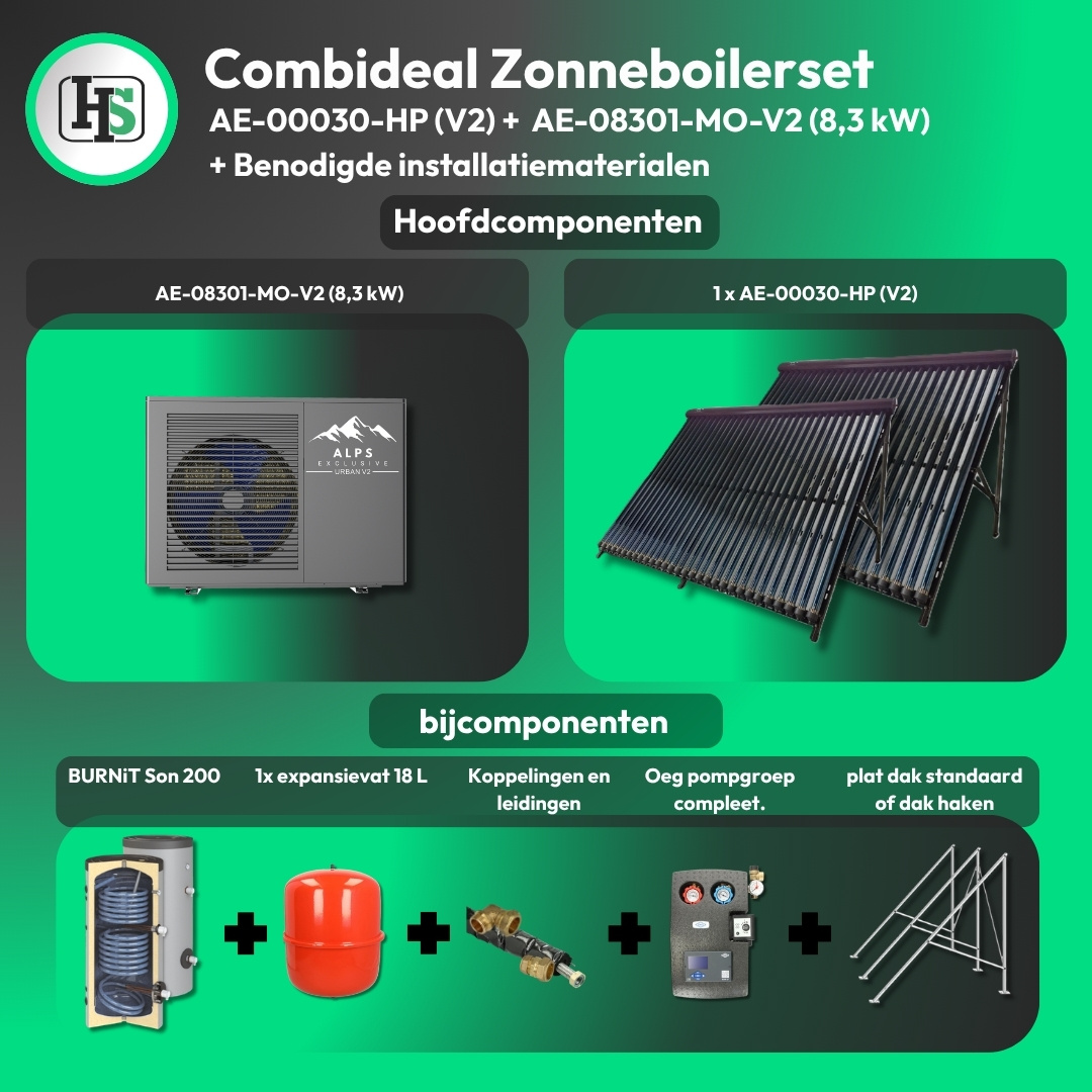 HeWa Solutions Combideal ZB48293623 - Complete zonneboilerset 200L 1x 30HP + ALPS EXCLUSIVE AE-08301-MO-V2