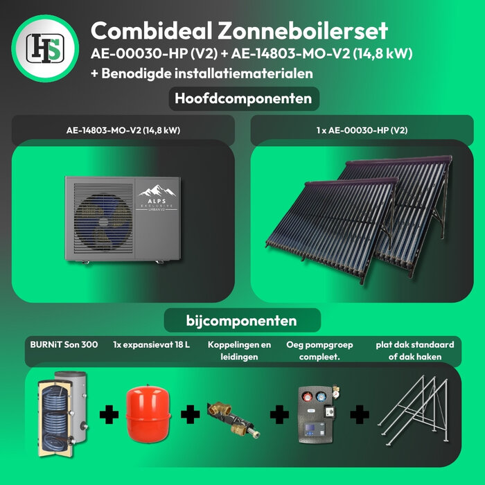 HeWa Solutions Combideal ZB48293735 - Complete zonneboilerset 1x 30HP 300L + ALPS EXCLUSIVE AE-14803-MO-V2