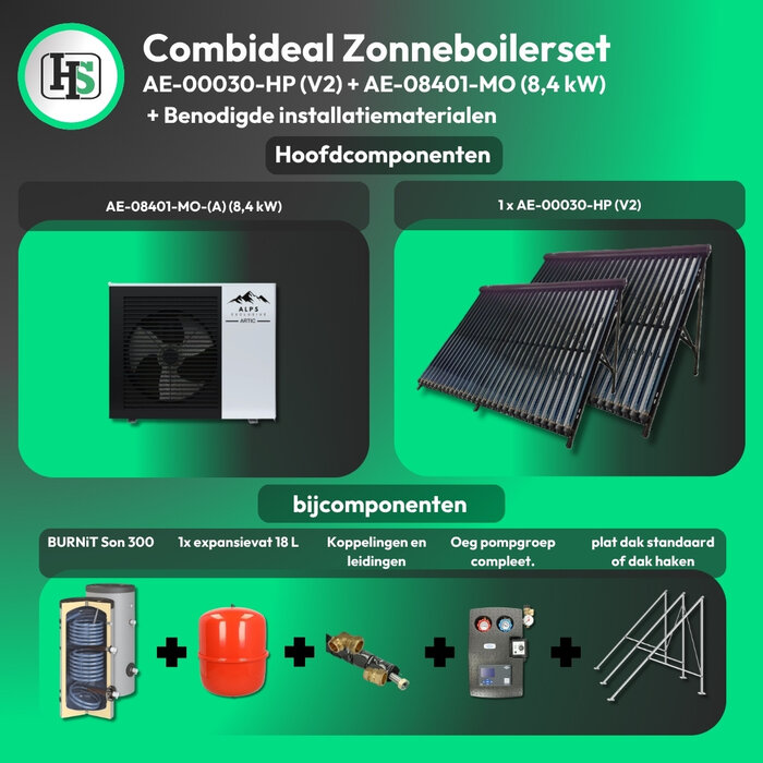 HeWa Solutions Combideal ZB48293732 - Complete zonneboilerset 300L 1x 30HP + ALPS EXCLUSIVE AE-08401-MO-(A)