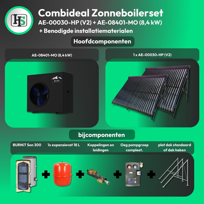 HeWa Solutions Combideal ZB48293733 - Complete zonneboilerset 300L 1x 30HP + ALPS EXCLUSIVE AE-08401-MO