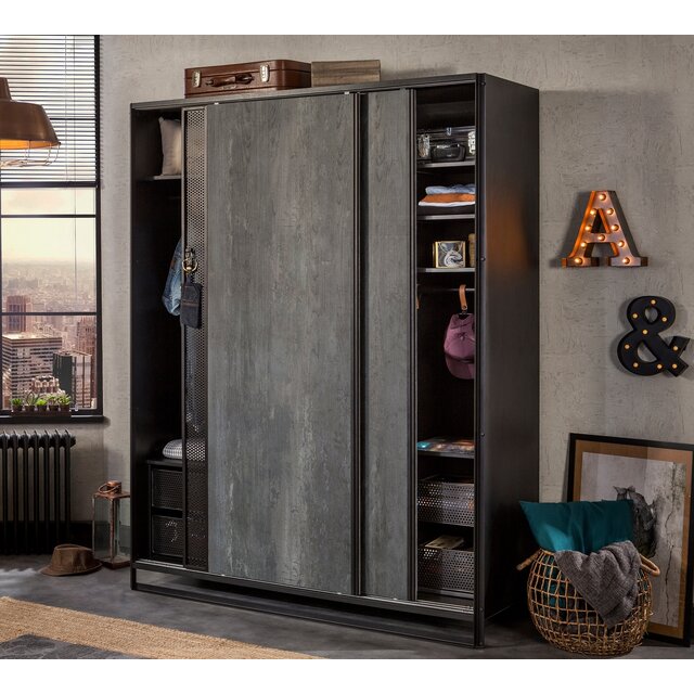 Dark tienerkamer schuifdeur kledingkast jongenskamer