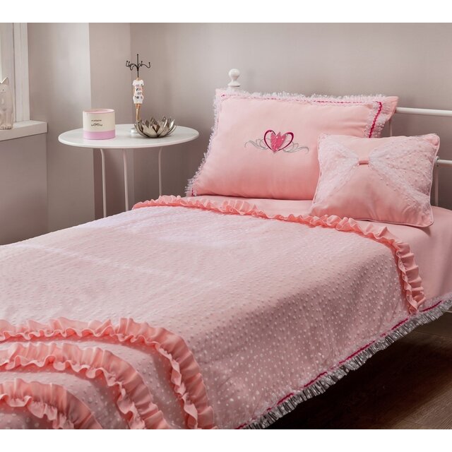 Rosa bedsprei + kussenset (230 x 135 cm)
