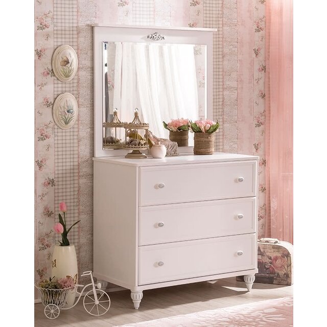 Romance commode kinderladekast meisjes met spiegel