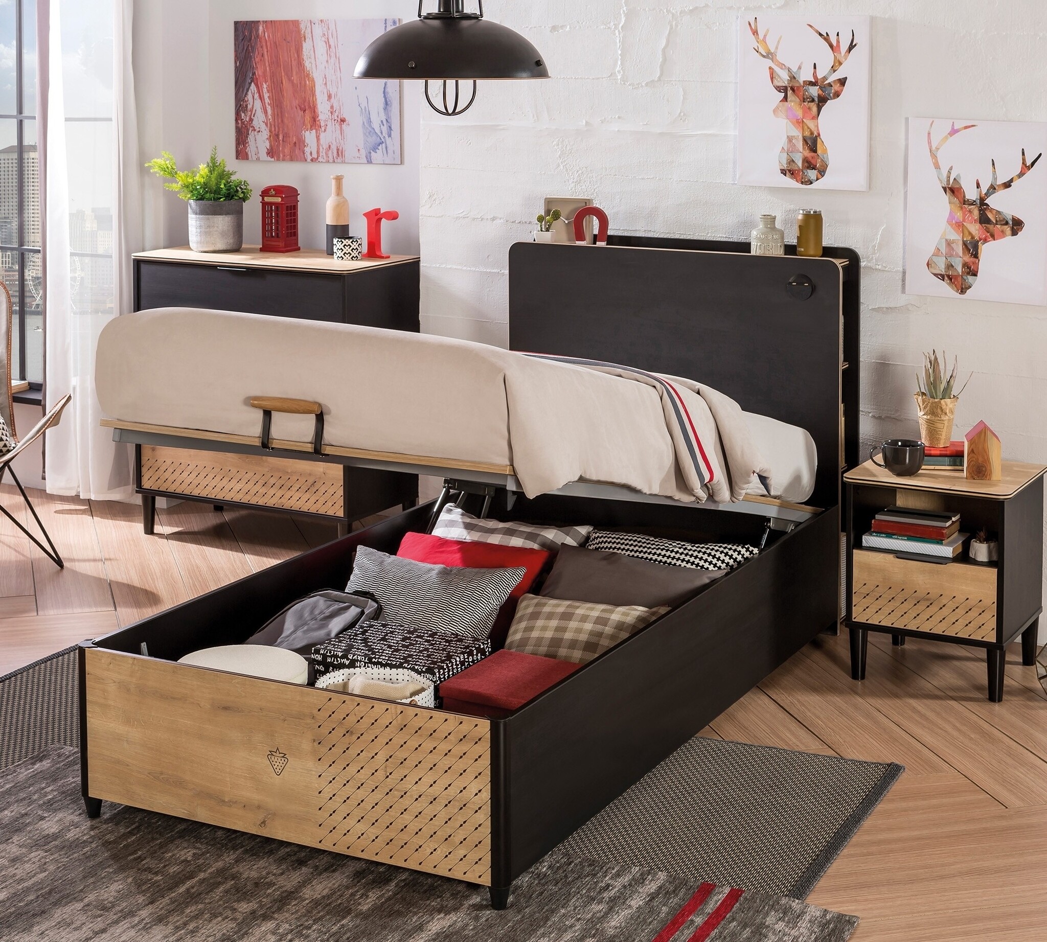トップス Bed New York boxspring tienerbed opbergbed tienerkamer 200 x 100